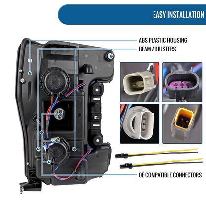 Ronnin - Fits 2017-2019 Ford F250 F350 F450 F550 Super Duty Halogen Projector Headlights Switchback LED Turn Signal Replacement Pair | Black Smoke