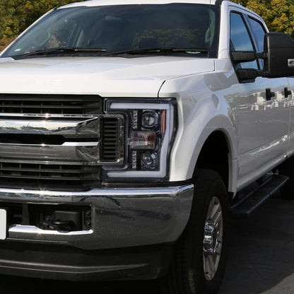 Ronnin - Fits 2017-2019 Ford F250 F350 F450 F550 Super Duty Halogen Projector Headlights Switchback LED Turn Signal Replacement Pair | Black Smoke