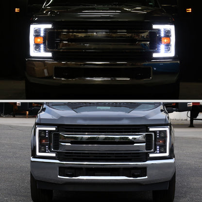 Ronnin - Fits 2017-2019 Ford F250 F350 F450 F550 Super Duty Halogen Projector Headlights Switchback LED Turn Signal Replacement Pair | Black