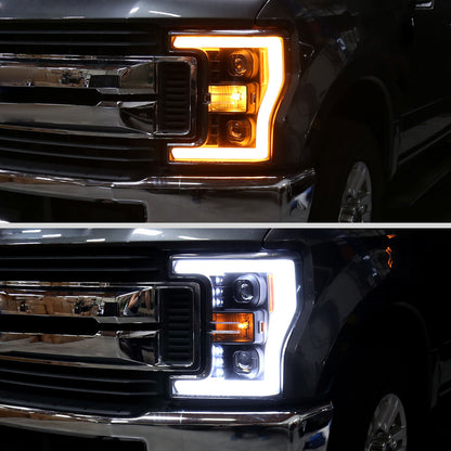 Ronnin - Fits 2017-2019 Ford F250 F350 F450 F550 Super Duty Halogen Projector Headlights Switchback LED Turn Signal Replacement Pair | Black