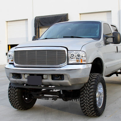 Ronnin - Fits 1999-2004 Ford F250 F350 F450 F550 Excursion US Spec Upgrade Replacement LED Dual Rims Projector Headlights Assembly Pair | Chrome