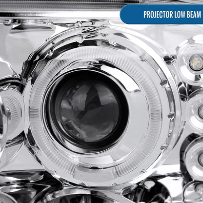 Ronnin - Fits 1999-2004 Ford F250 F350 F450 F550 Excursion US Spec Upgrade Replacement LED Dual Rims Projector Headlights Assembly Pair | Chrome