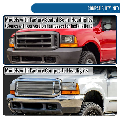 Ronnin - Fits 1999-2004 Ford F250 F350 F450 F550 Excursion US Spec Upgrade Replacement LED Dual Rims Projector Headlights Assembly Pair | Gloss Black