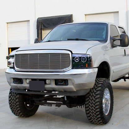 Ronnin - Fits 1999-2004 Ford F250 F350 F450 F550 Excursion US Spec Upgrade Replacement LED Dual Rims Projector Headlights Assembly Pair | Gloss Black