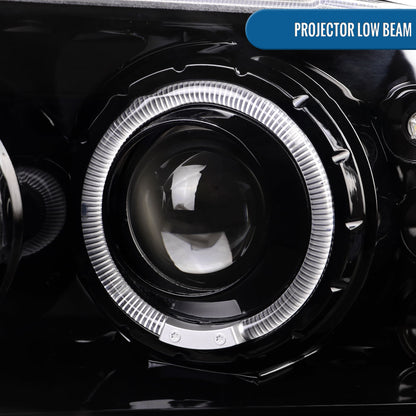 Ronnin - Fits 1999-2004 Ford F250 F350 F450 F550 Excursion US Spec Upgrade Replacement LED Dual Rims Projector Headlights Assembly Pair | Gloss Black