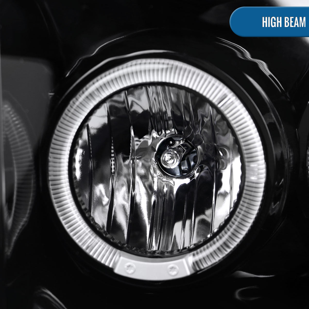 Ronnin - Fits 1999-2004 Ford F250 F350 F450 F550 Excursion US Spec Upgrade Replacement LED Dual Rims Projector Headlights Assembly Pair | Gloss Black