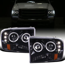 Ronnin - Fits 1999-2004 Ford F250 F350 F450 F550 Excursion US Spec Upgrade Replacement LED Dual Rims Projector Headlights Assembly Pair | Gloss Black
