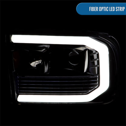 Ronnin - Fits 1999-2004 Ford F250 F350 F450 F550 Super Duty 2000-2004 Excursion Upgraded Replacement LED Running Lights Projector Headlights Assembly Pair | Gloss Black