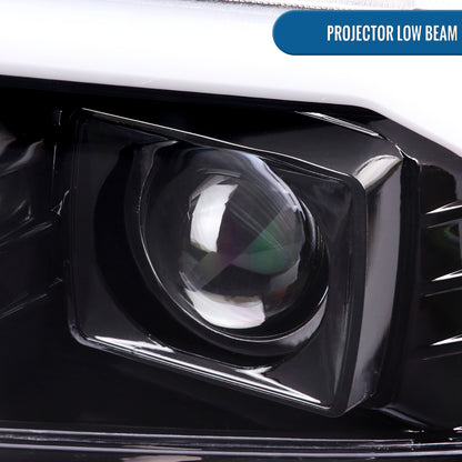 Ronnin - Fits 1999-2004 Ford F250 F350 F450 F550 Super Duty 2000-2004 Excursion Upgraded Replacement LED Running Lights Projector Headlights Assembly Pair | Gloss Black