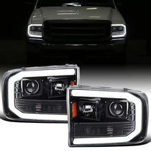 Ronnin - Fits 1999-2004 Ford F250 F350 F450 F550 Super Duty 2000-2004 Excursion Upgraded Replacement LED Running Lights Projector Headlights Assembly Pair | Gloss Black
