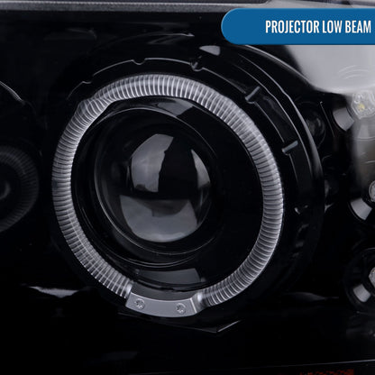 Ronnin - Fits 1999-2004 Ford F250 F350 F450 F550 Excursion US Spec Upgrade Replacement LED Dual Rims Projector Headlights Assembly Pair | Smoke