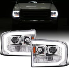 Ronnin - Fits 1999-2004 Ford F250 F350 F450 F550 Super Duty 2000-2004 Excursion Upgraded Replacement LED Running Lights Projector Headlights Assembly Pair | Chrome