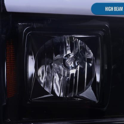 Ronnin - Fits 1999-2004 Ford F250 F350 F450 F550 Super Duty 2000-2004 Excursion Upgraded Replacement LED Running Lights Projector Headlights Assembly Pair | Black Smoke