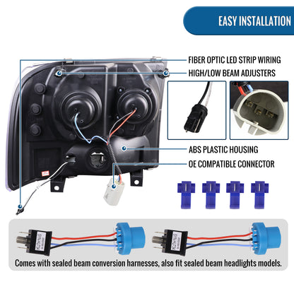 Ronnin - Fits 1999-2004 Ford F250 F350 F450 F550 Super Duty 2000-2004 Excursion Upgraded Replacement LED Running Lights Projector Headlights Assembly Pair | Black Smoke