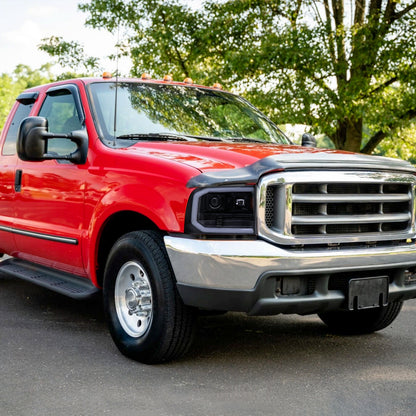 Ronnin - Fits 1999-2004 Ford F250 F350 F450 F550 Super Duty 2000-2004 Excursion Upgraded Replacement LED Running Lights Projector Headlights Assembly Pair | Black Smoke