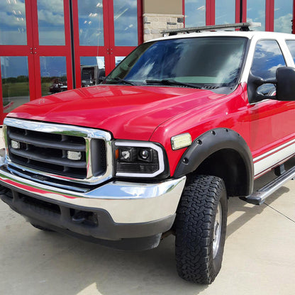 Ronnin - Fits 1999-2004 Ford F250 F350 F450 F550 Super Duty 2000-2004 Excursion Upgraded Replacement LED Running Lights Projector Headlights Assembly Pair | Black