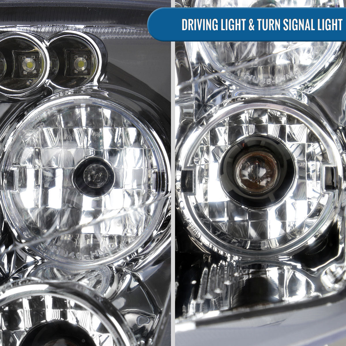 Ronnin - Fits 2000-2004 Ford Focus Upgrade Replacement LED Dual Rims Projector Headlights Assembly Pair | Chrome