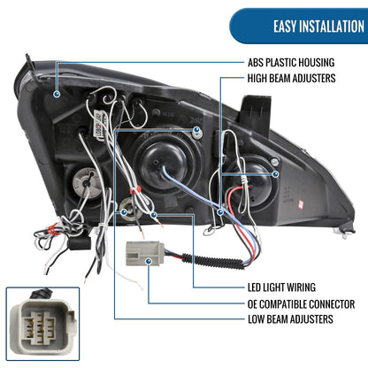Ronnin - Fits 2000-2004 Ford Focus Upgrade Replacement LED Dual Rims Projector Headlights Assembly Pair | Chrome