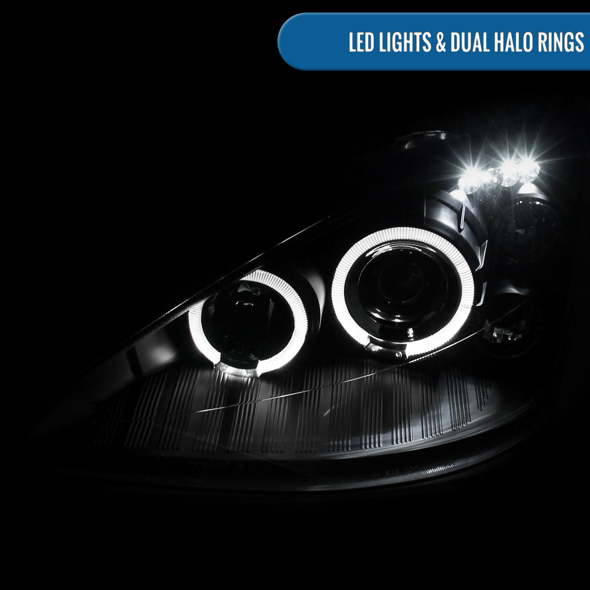 Ronnin - Fits 2000-2004 Ford Focus Upgrade Replacement LED Dual Rims Projector Headlights Assembly Pair | Black