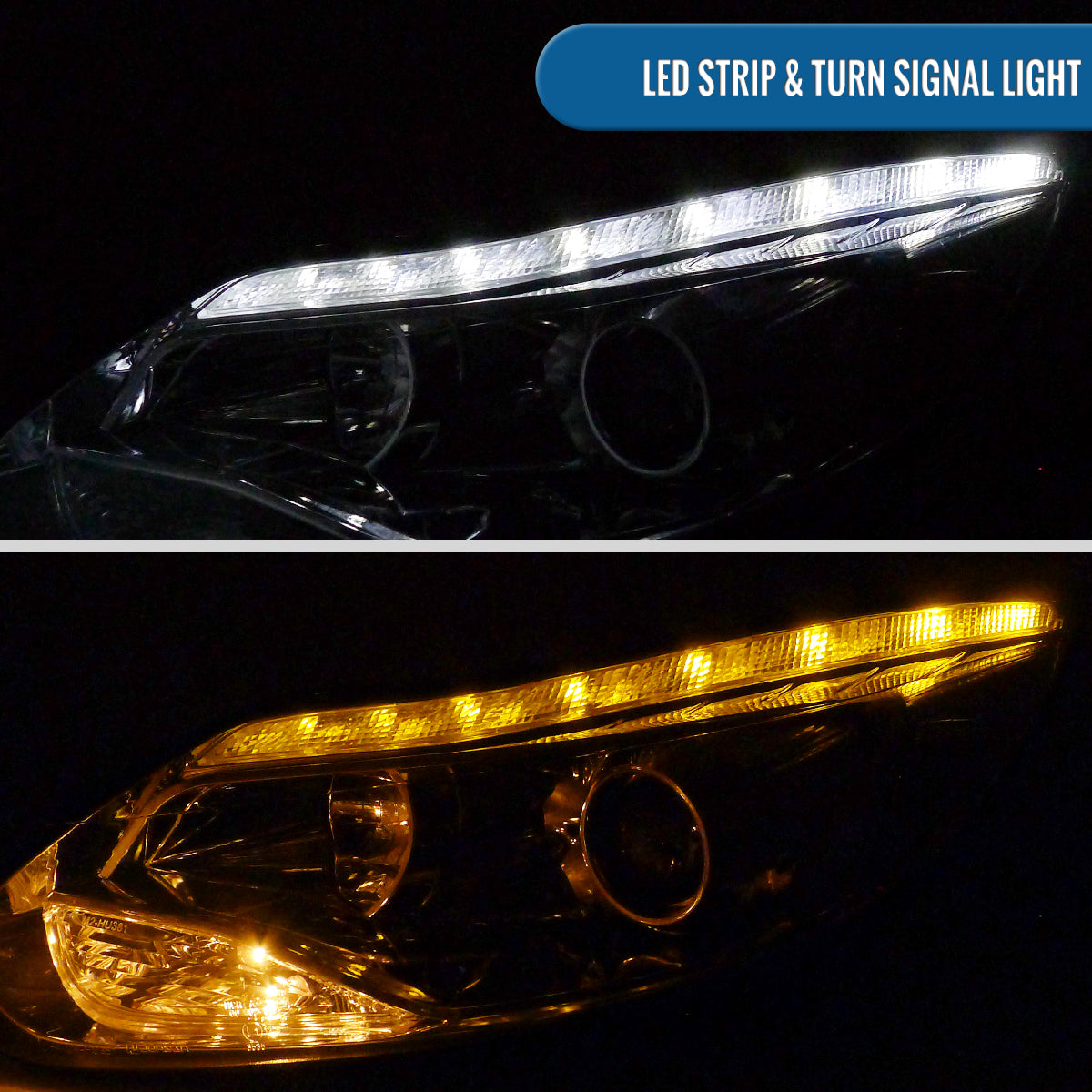 Ronnin - Fits 2012-2014 Ford Focus Upgrade Replacement LED Tube Projector Headlights Assembly Pair | Chrome