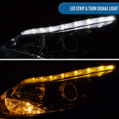 Ronnin - Fits 2012-2014 Ford Focus Upgrade Replacement LED Tube Projector Headlights Assembly Pair | Chrome