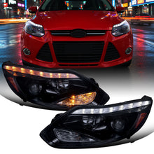 Ronnin - Fits 2012-2014 Ford Focus Upgrade Replacement LED Tube Projector Headlights Assembly Pair | Black Smoke