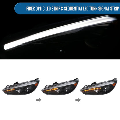 Ronnin - 2015-2018 Ford Focus Upgrade Assembly LED Sequential Turn Signals Projector Headlights Pair | Black