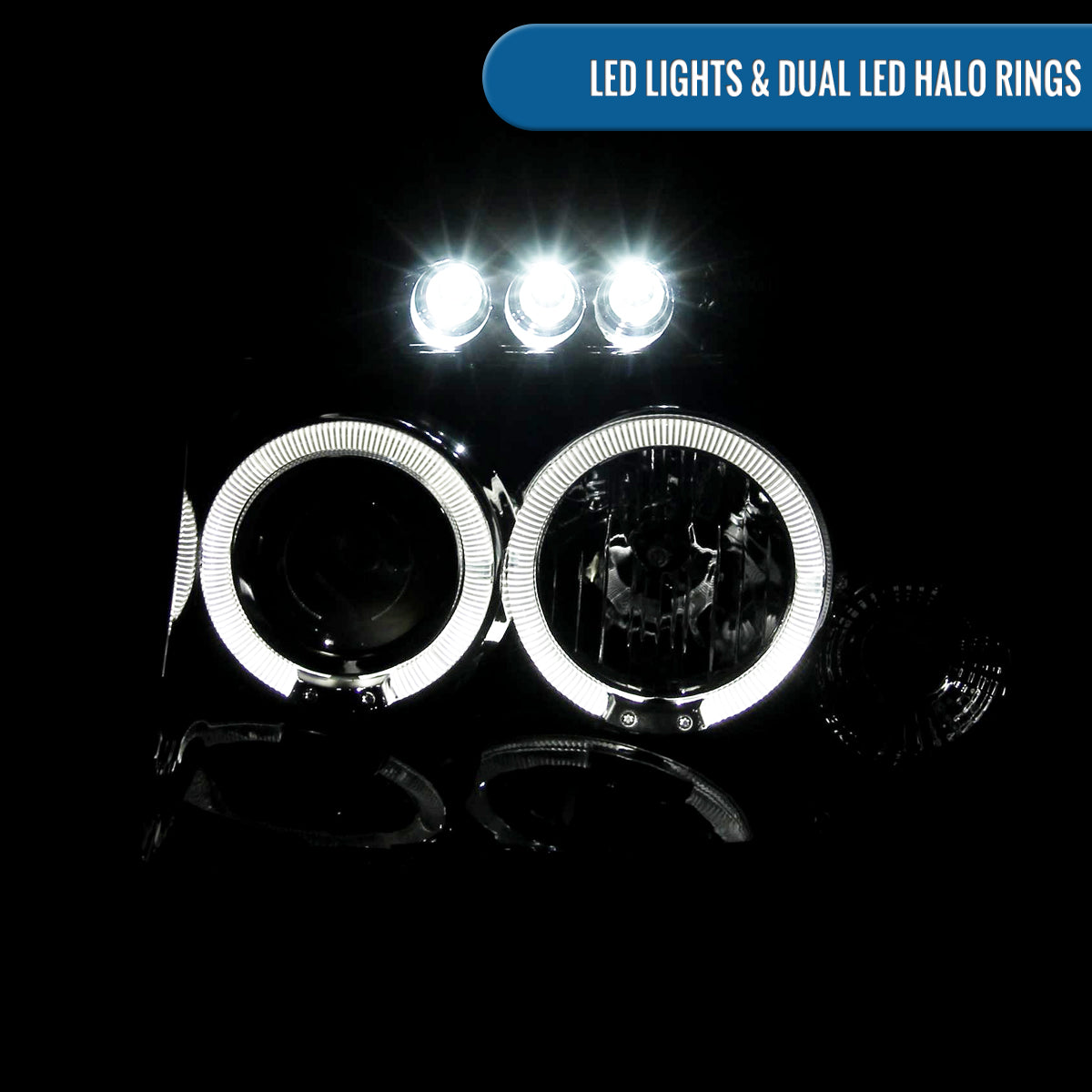 Ronnin - Fits 2001-2004 Nissan Frontier Upgrade Replacement LED Halo Rims Projector Headlights Assembly Pair | Gloss Black