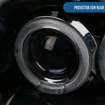 Ronnin - Fits 2001-2004 Nissan Frontier Upgrade Replacement LED Halo Rims Projector Headlights Assembly Pair | Gloss Black