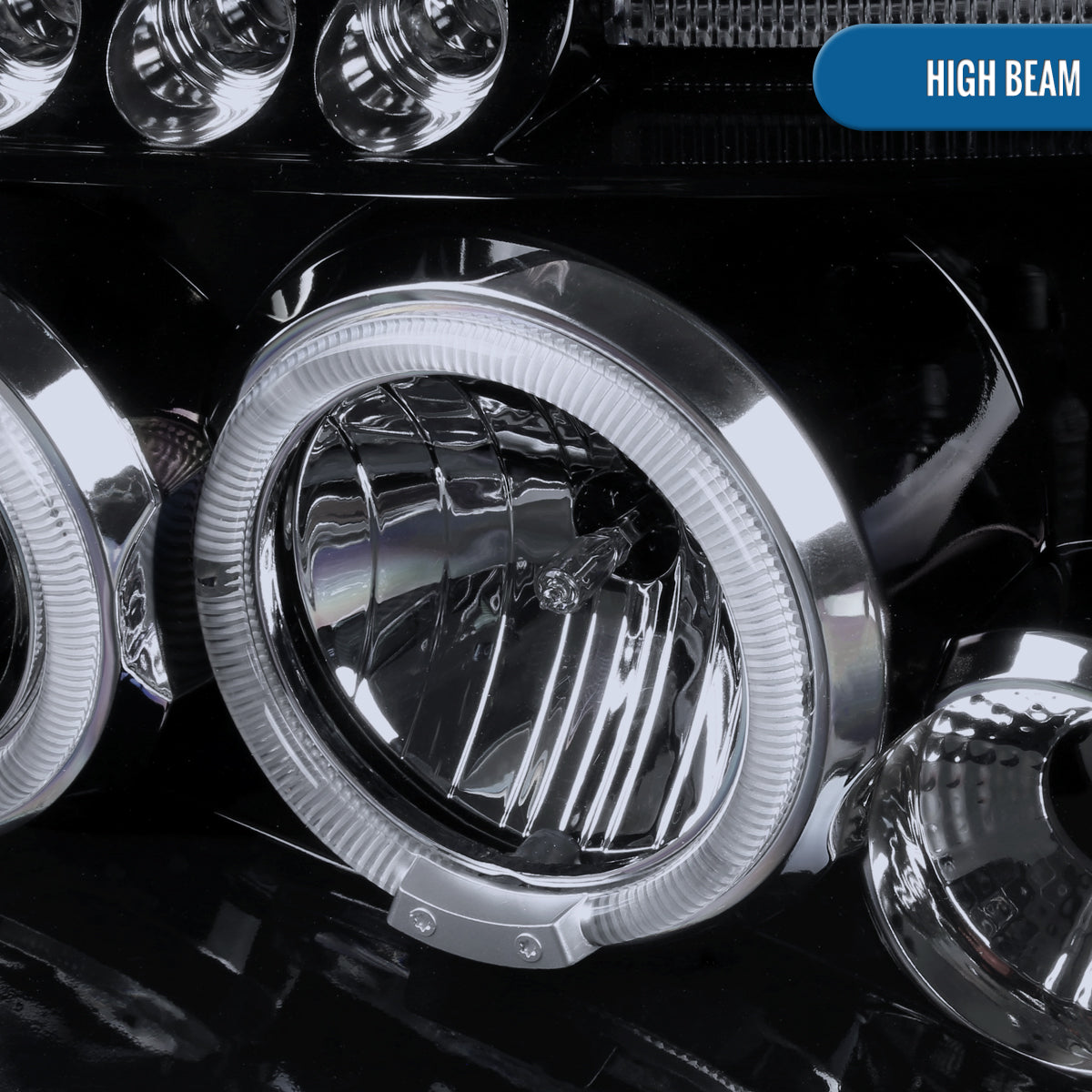 Ronnin - Fits 2001-2004 Nissan Frontier Upgrade Replacement LED Halo Rims Projector Headlights Assembly Pair | Gloss Black