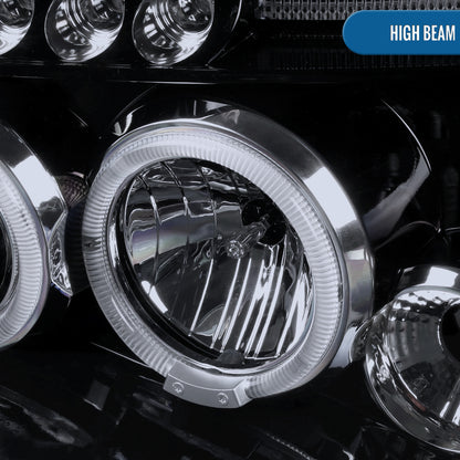 Ronnin - Fits 2001-2004 Nissan Frontier Upgrade Replacement LED Halo Rims Projector Headlights Assembly Pair | Gloss Black
