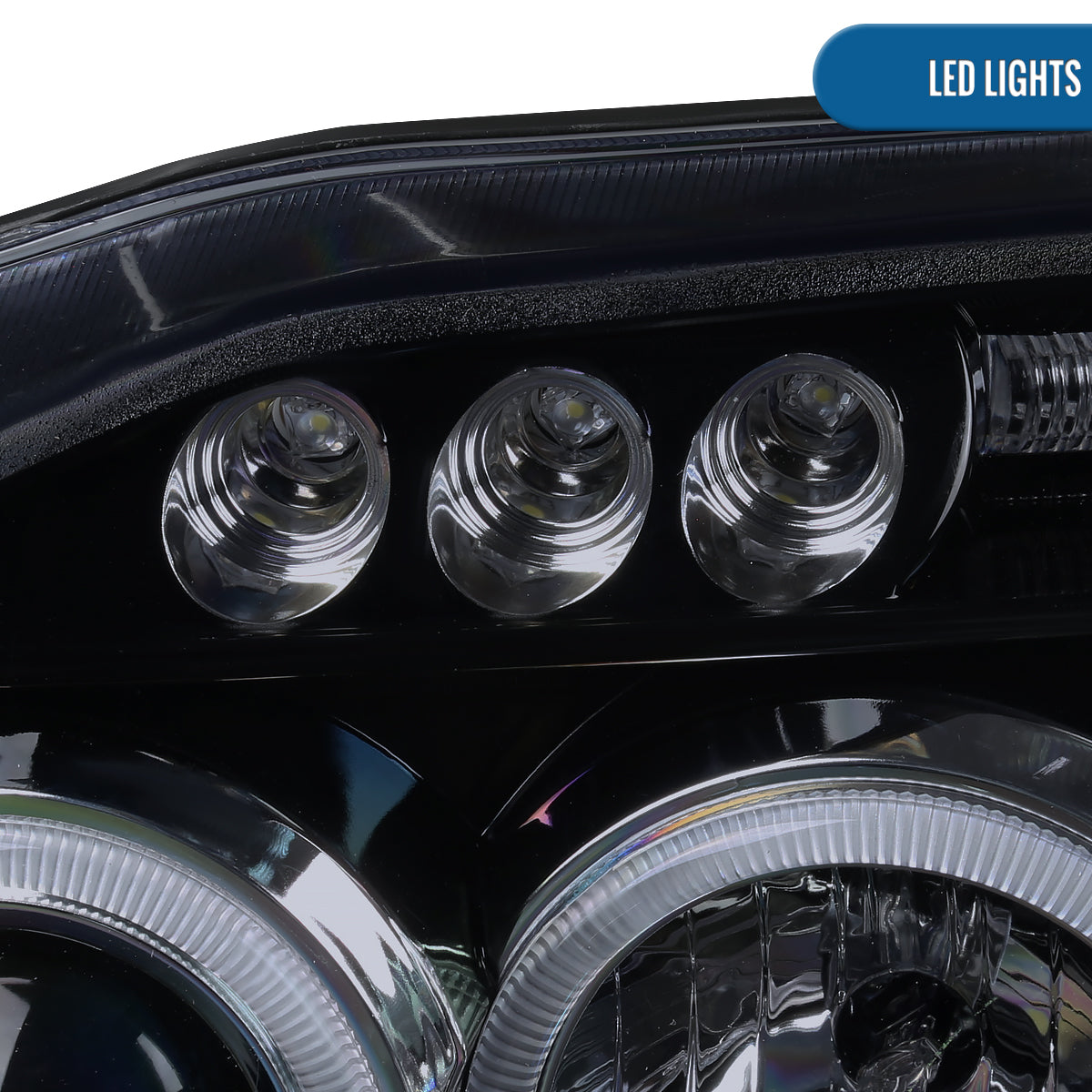 Ronnin - Fits 2001-2004 Nissan Frontier Upgrade Replacement LED Halo Rims Projector Headlights Assembly Pair | Gloss Black