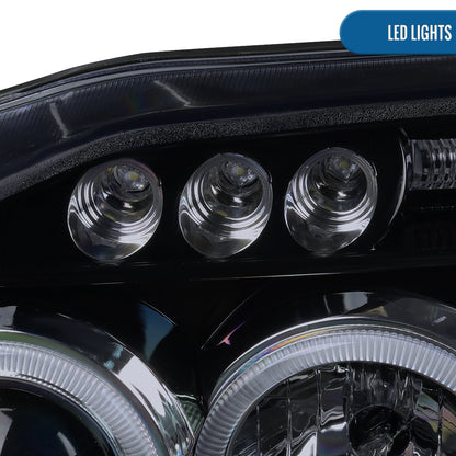 Ronnin - Fits 2001-2004 Nissan Frontier Upgrade Replacement LED Halo Rims Projector Headlights Assembly Pair | Gloss Black