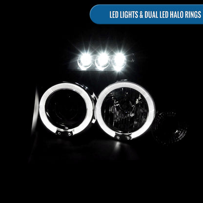 Ronnin - Fits 2001-2004 Nissan Frontier Upgrade Replacement LED Halo Rims Projector Headlights Assembly Pair | Black