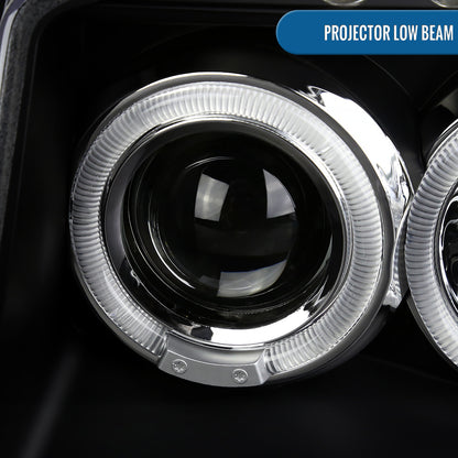 Ronnin - Fits 2001-2004 Nissan Frontier Upgrade Replacement LED Halo Rims Projector Headlights Assembly Pair | Black