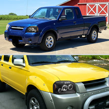 Ronnin - Fits 2001-2004 Nissan Frontier Upgrade Replacement LED Halo Rims Projector Headlights Assembly Pair | Black