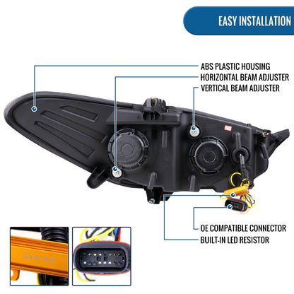 Ronnin - Fits 2013-2016 Ford Fusion LED Switchback Sequential Turn Signals Projector Halogen Headlights Upgrade Assembly Pair | Black Smoke