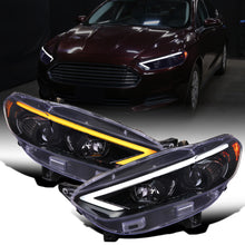 Ronnin - Fits 2013-2016 Ford Fusion LED Switchback Sequential Turn Signals Projector Halogen Headlights Upgrade Assembly Pair | Black Smoke