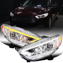 Ronnin - Fits 2013-2016 Ford Fusion LED Switchback Sequential Turn Signals Projector Halogen Headlights Upgrade Assembly Pair | Chrome