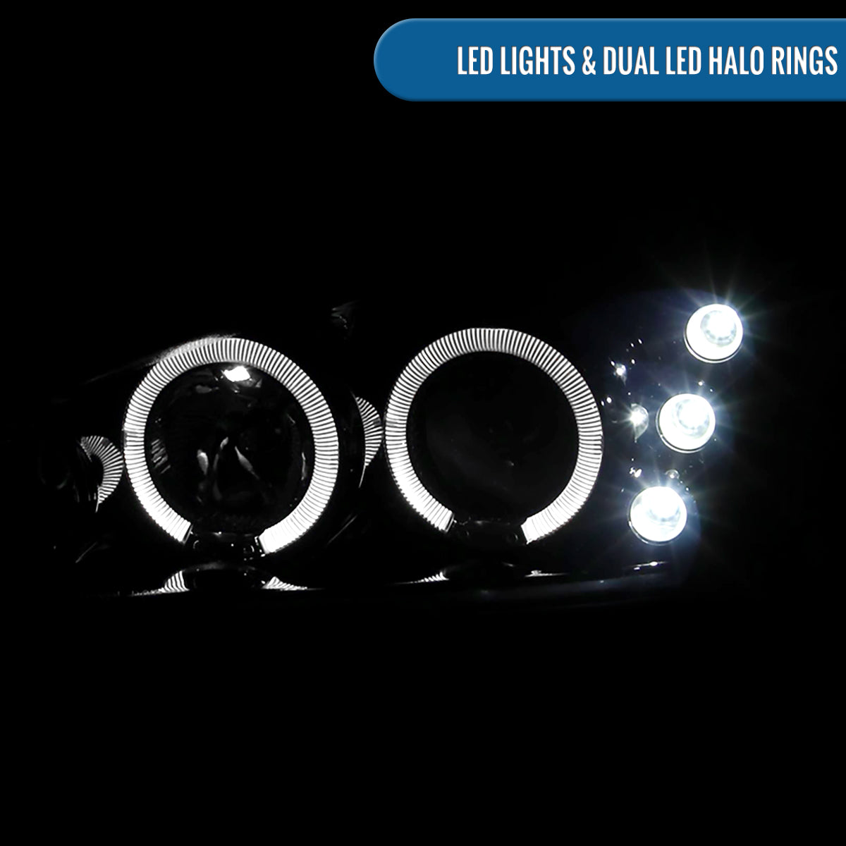 Ronnin - Fits 1999-2005 Pontiac Grand AM Upgrade Replacement LED Dual Rims Projector Headlights Assembly Pair | Black Smoke