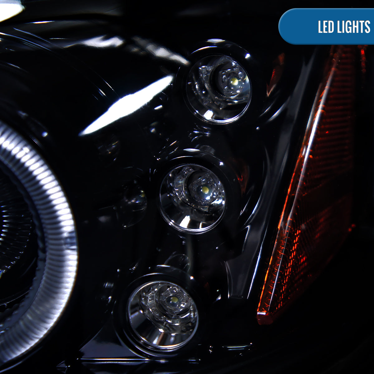 Ronnin - Fits 1999-2005 Pontiac Grand AM Upgrade Replacement LED Dual Rims Projector Headlights Assembly Pair | Black Smoke