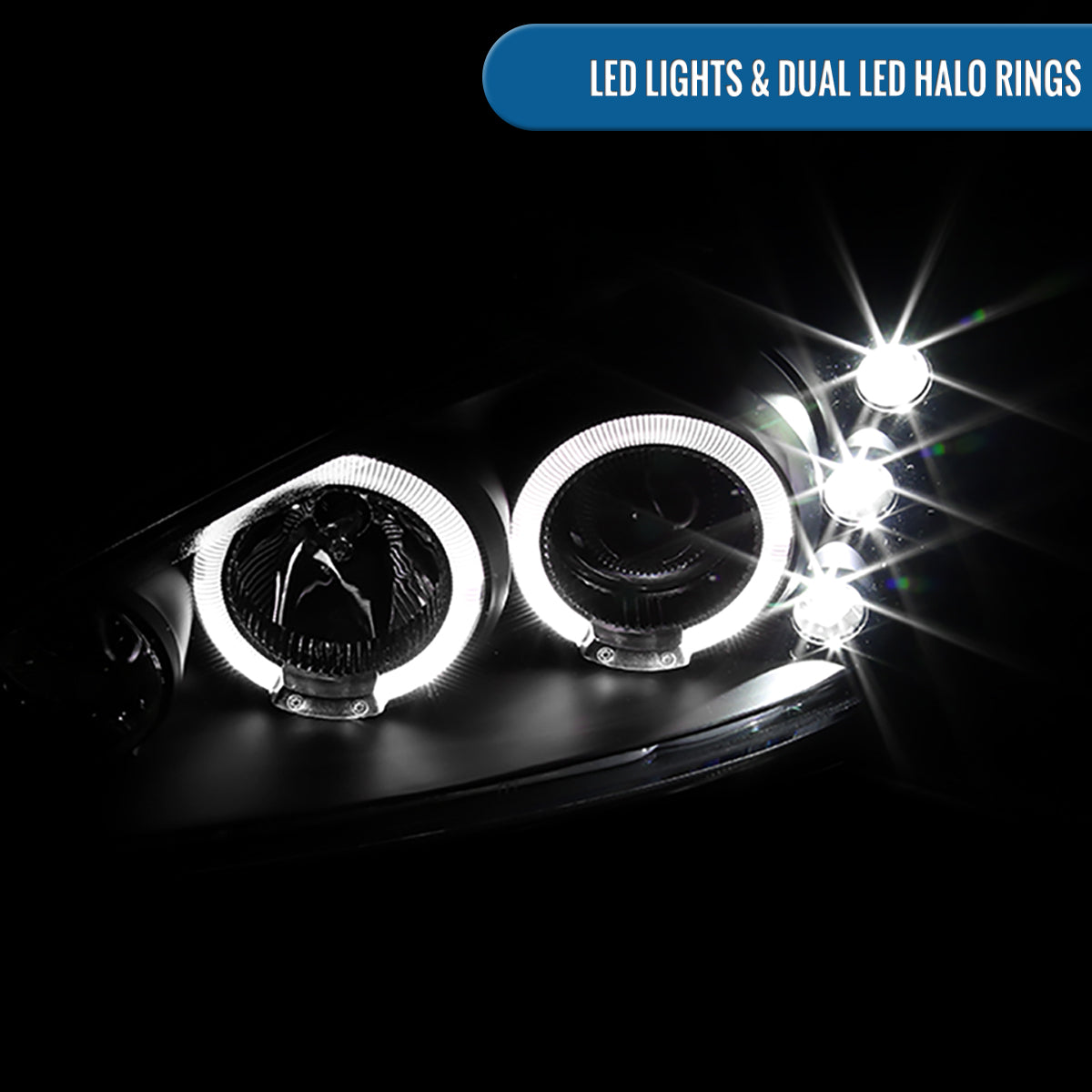 Ronnin - Fits 1999-2005 Pontiac Grand AM Upgrade Replacement LED Dual Rims Projector Headlights Assembly Pair | Black