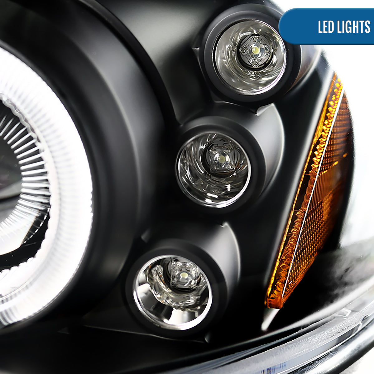 Ronnin - Fits 1999-2005 Pontiac Grand AM Upgrade Replacement LED Dual Rims Projector Headlights Assembly Pair | Black