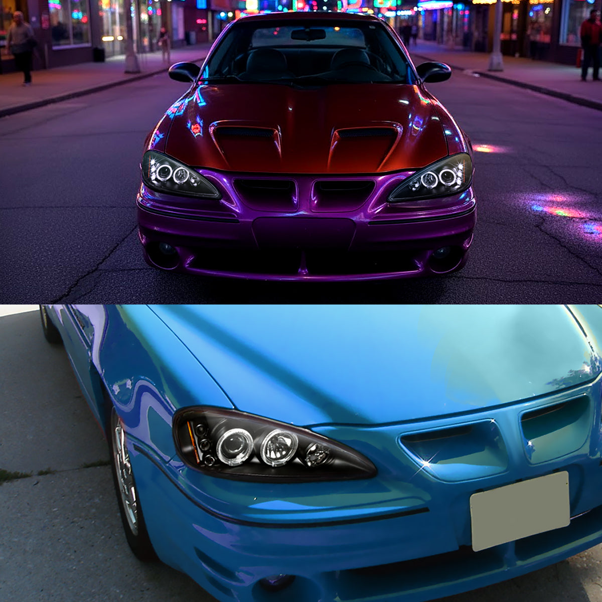 Ronnin - Fits 1999-2005 Pontiac Grand AM Upgrade Replacement LED Dual Rims Projector Headlights Assembly Pair | Black