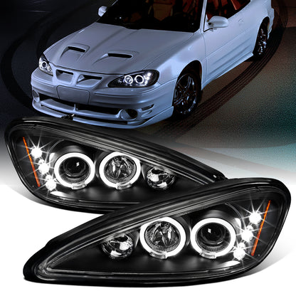 Ronnin - Fits 1999-2005 Pontiac Grand AM Upgrade Replacement LED Dual Rims Projector Headlights Assembly Pair | Black