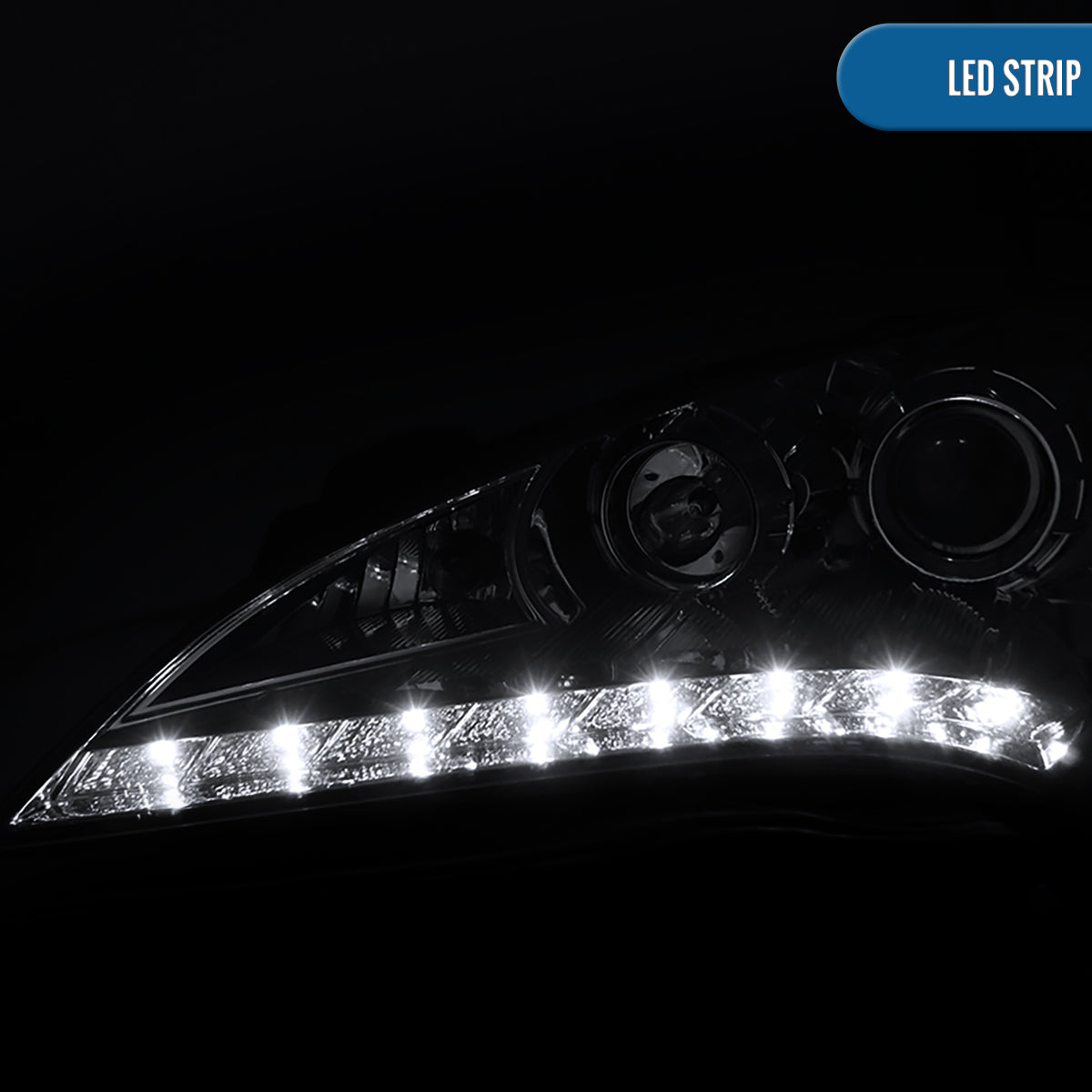 Ronnin - Fits 2010-2012 Hyundai Genesis Coupe LED Running Lights Projector Halogen Headlights Replacement Assembly Pair | Chrome