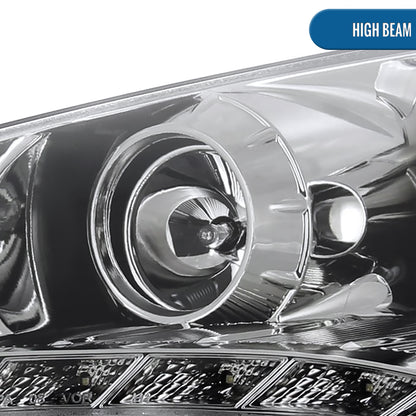 Ronnin - Fits 2010-2012 Hyundai Genesis Coupe LED Running Lights Projector Halogen Headlights Replacement Assembly Pair | Chrome