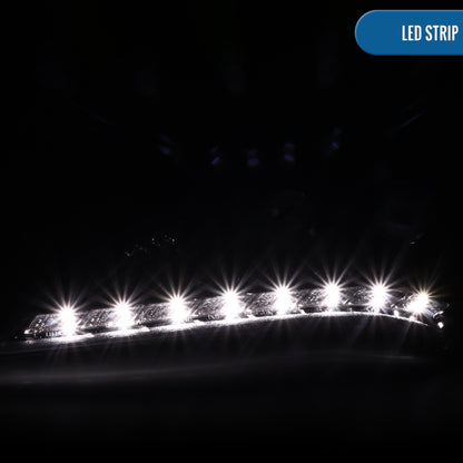 Ronnin - Fits 2010-2012 Hyundai Genesis Coupe LED Running Lights Projector Halogen Headlights Replacement Assembly Pair | Gloss Black