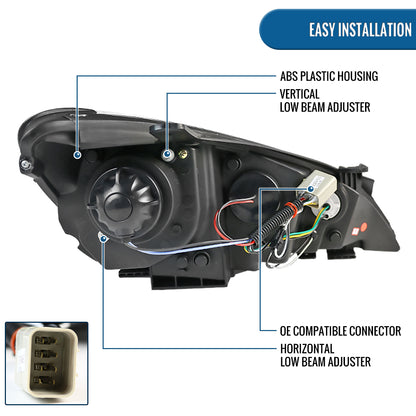 Ronnin - Fits 2010-2012 Hyundai Genesis Coupe LED Running Lights Projector Halogen Headlights Replacement Assembly Pair | Gloss Black