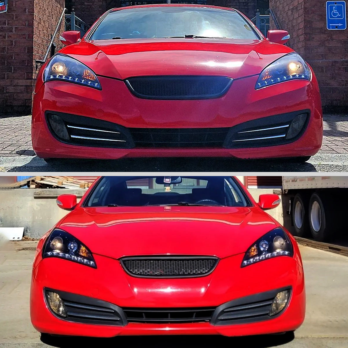 Ronnin - Fits 2010-2012 Hyundai Genesis Coupe LED Running Lights Projector Halogen Headlights Replacement Assembly Pair | Black Smoke